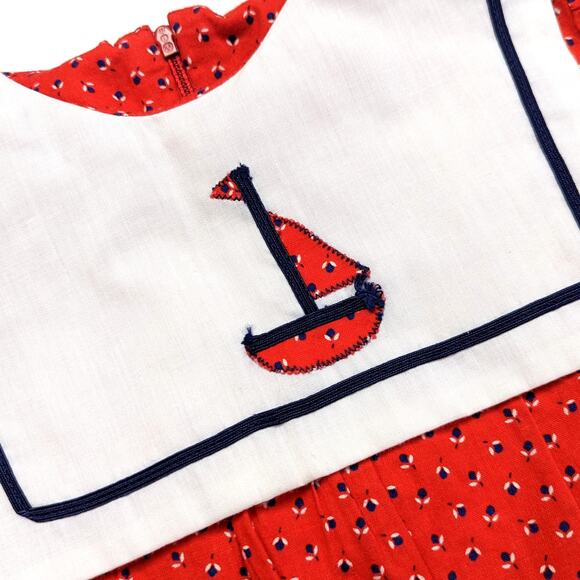 Vintage Handmade Dress Girls Size 2T Sailor Ladybug Bib Collar - Picture 2 of 4